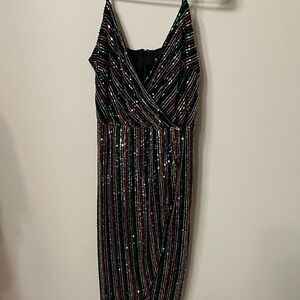Betsey Johnson Striped Sequin Dress in Black and Multicolor